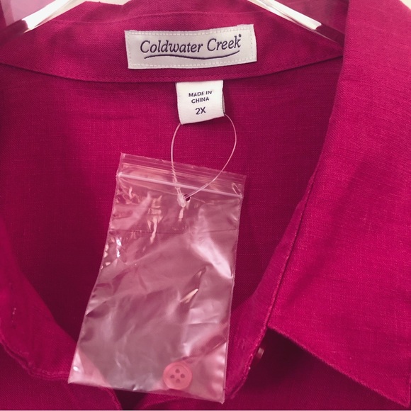 Coldwater Creek | NEW Linen Button Up Long Sleeve Fuschia Pink Shirt  2X - Picture 9 of 12